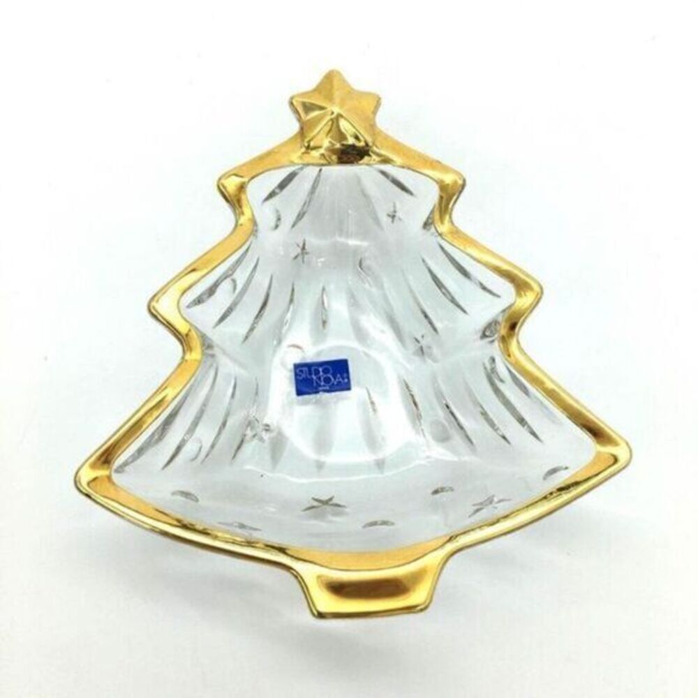 Vintage 1980s Studio Nova Yuletide Spirit Gold Trinket Dish/Candy Dish